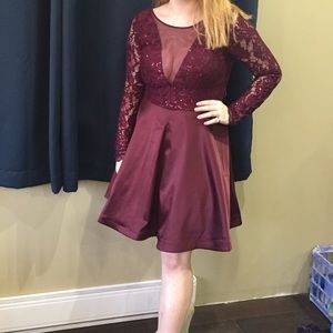 My Michelle Burgundy Long-Sleeve Homecoming Dress